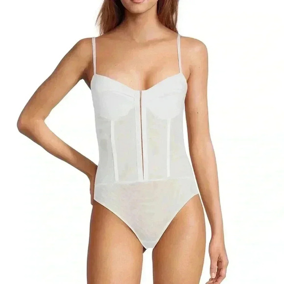 NWT FREE PEOPLE NIGHT RHYTHM CORSET BODYSUIT IN WHITE - Picture 1 of 6